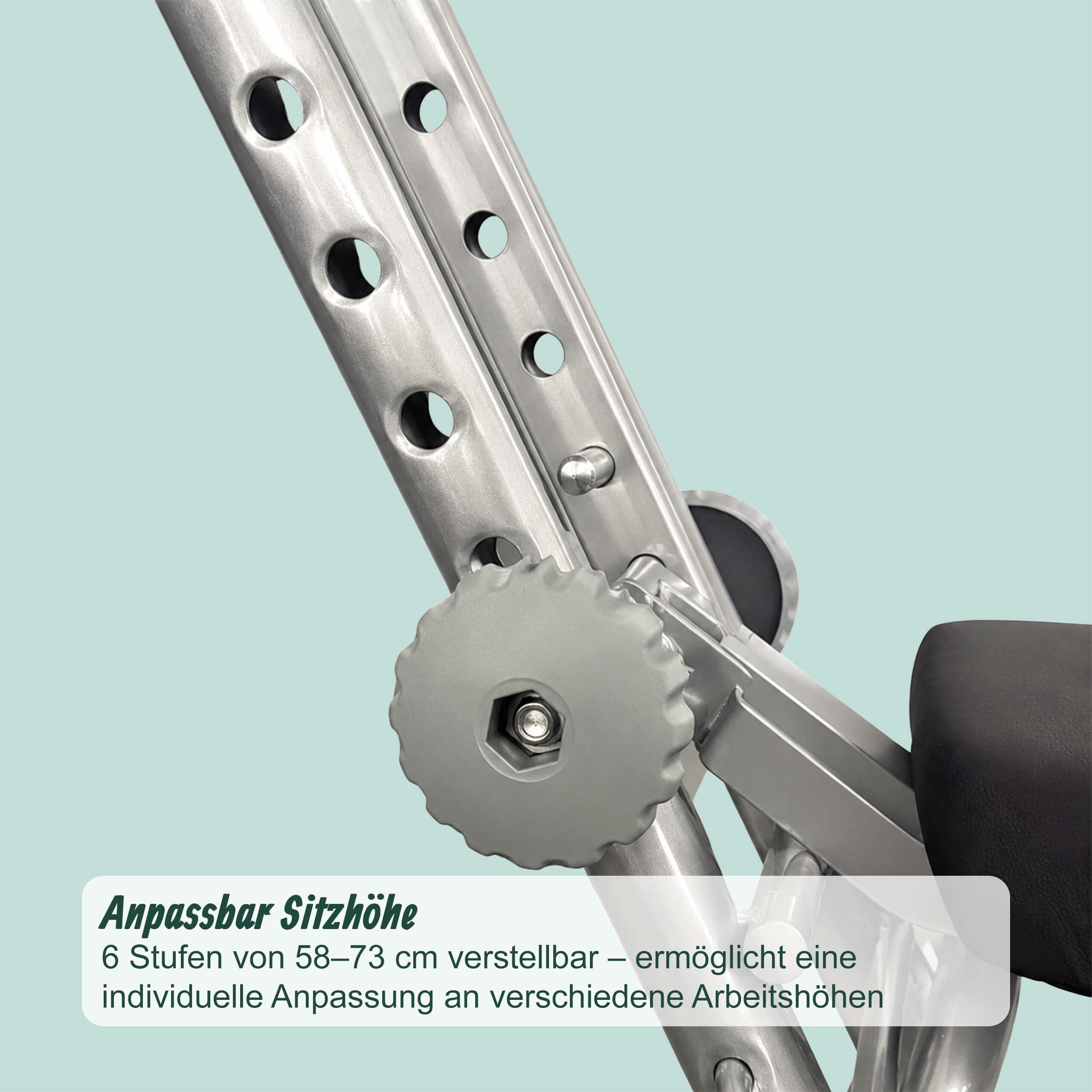 Relaxdays Stehhilfe, 58–73 cm höhenverstellbar, schwarz/Silber | 100 kg belastbar, Büro & Haushalt, klappbarer Stehstuhl