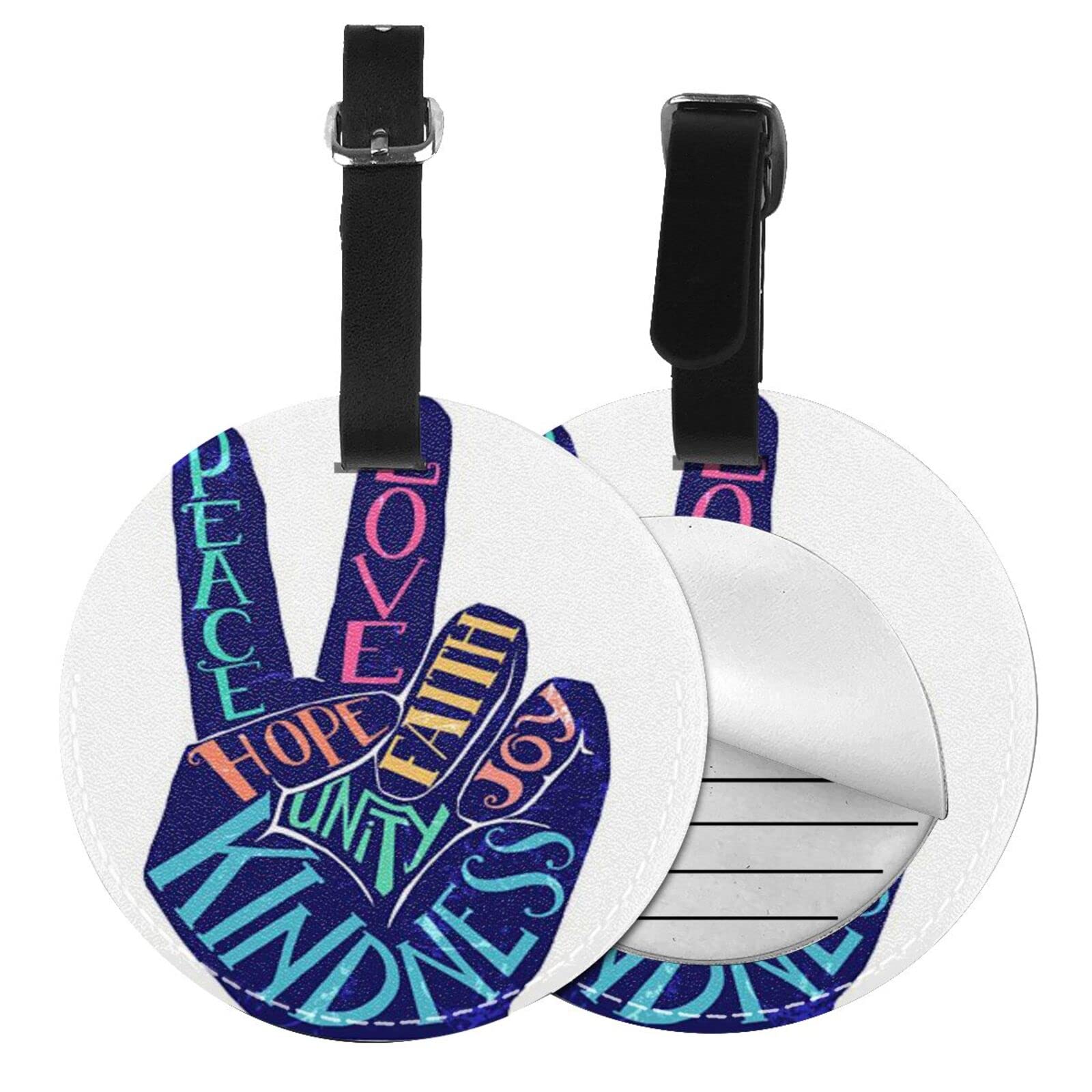 Peace Hand Sign Round Leather Luggage Tag- Name Id Labels Tags for Suitcase Baggage
