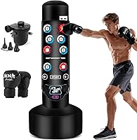 JUOIFIP 69'' Freestanding Punching Bag with Interactive Music Mat, LED Scoring, 6 Game Modes, Gloves & Pump - MMA Kickboxing Training for Adults