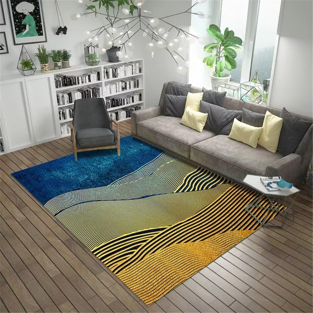 Tapis Moelleux Tapis Lavable en Machine Salon Grand Tapis De Salon Tapis Bleu Tapis Doux pour La Salle De Jeux des Jeunes Jaune 6Ft 6.7''X9Ft 10.1''