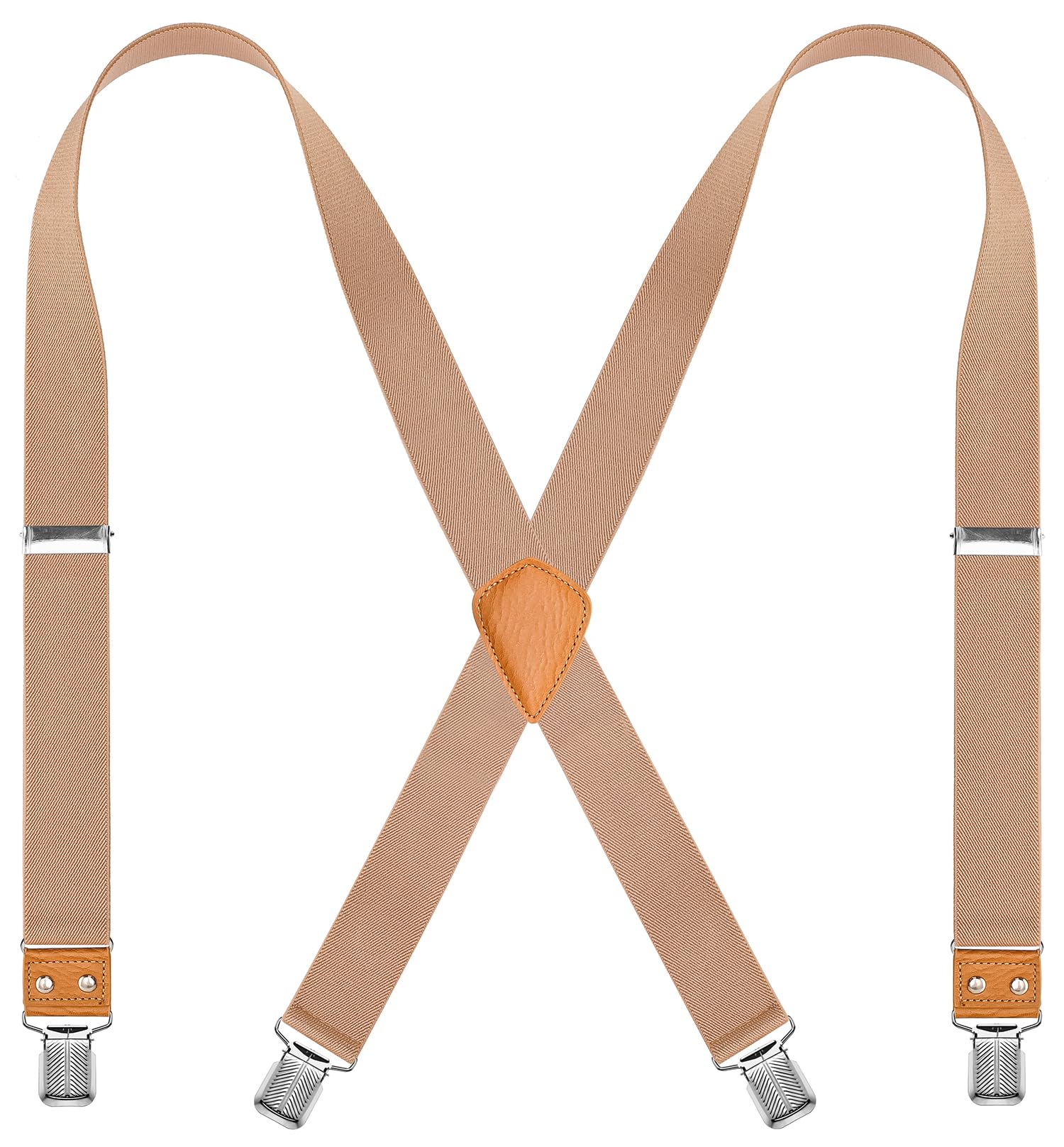 Men's Suspenders 1.4" Wide Elastic X-Back Adjustable with 4 Metal Clips