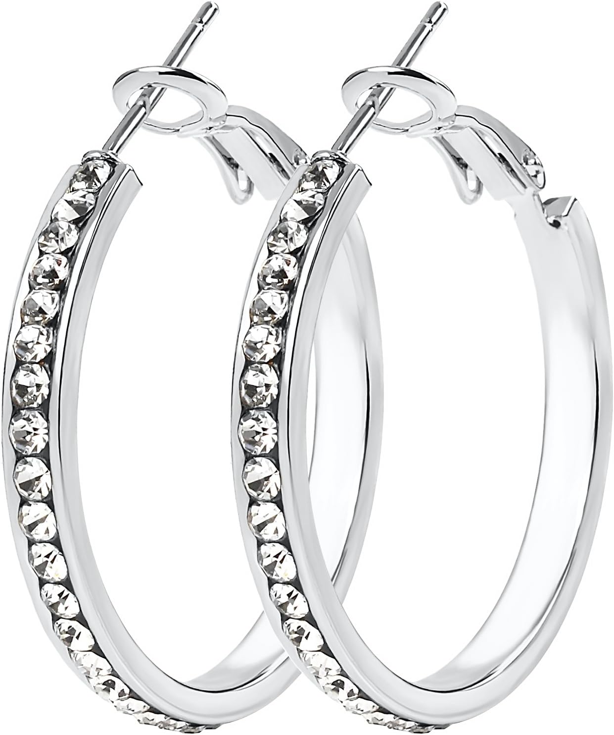 30mm Cubic Zirconia Hypoallergenic Hoop Earrings - Womens Hoop Earrings For Weddings, Proms, Parties And More. Available In Gold, Silver and Rose Gold.