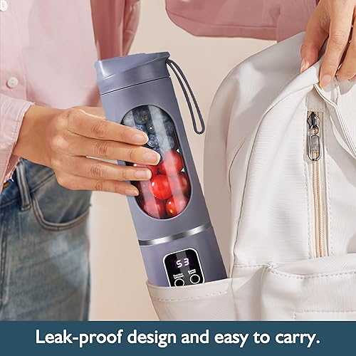 Miniatura 2 de Licuadora portátil, recargable USB-C, exprimidor de viaje compacto personal de 15 onzas para batidos, licuados, jugo fresco, autolimpieza, tapa a