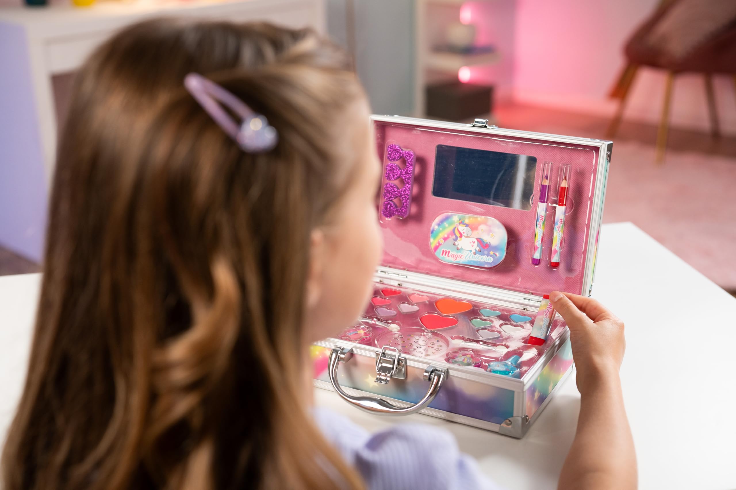 Nice Group - Magic Unicorn Case Make Up, Valigetta con Specchio e Set di Trucchi per Bambini