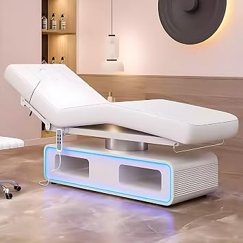 Spa Electric Treatment Massage Table with Intelligent One-Button Lifting,Facial Beauty Bed with Convenient Towel Rack Empty Base Design and Bed Surface HeatingWhite