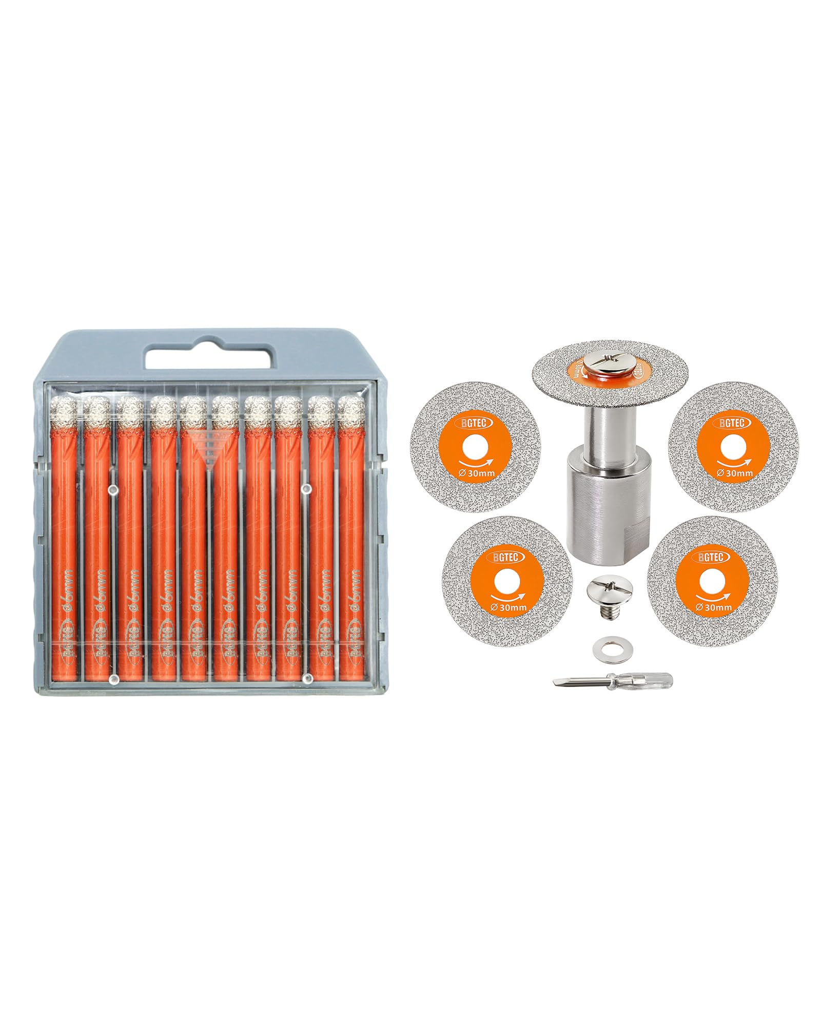 Forets diamantés brasés sous vide 6mm et mini disque 30mm BGTEC pour percer et couper