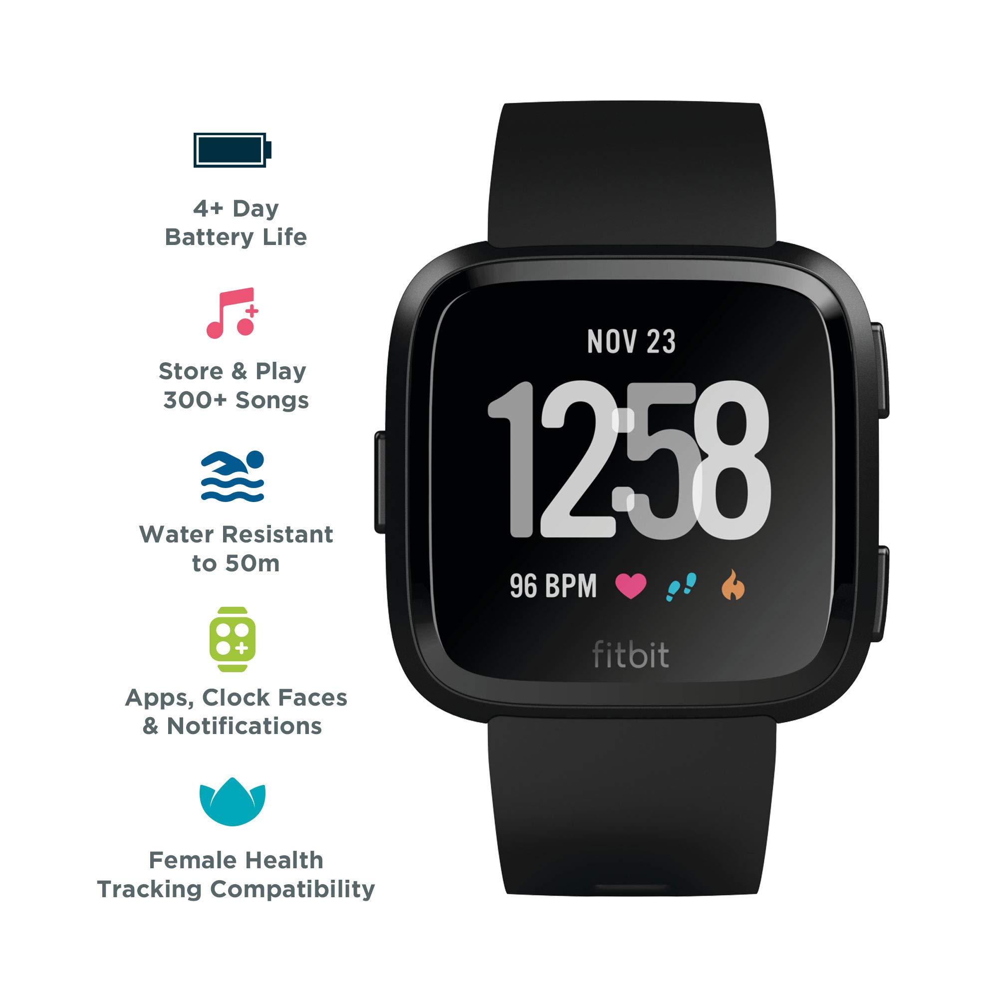 Fitbit Versa Health & Fitness Smartwatch with Heart Rate, Music & Swim Tracking, Black