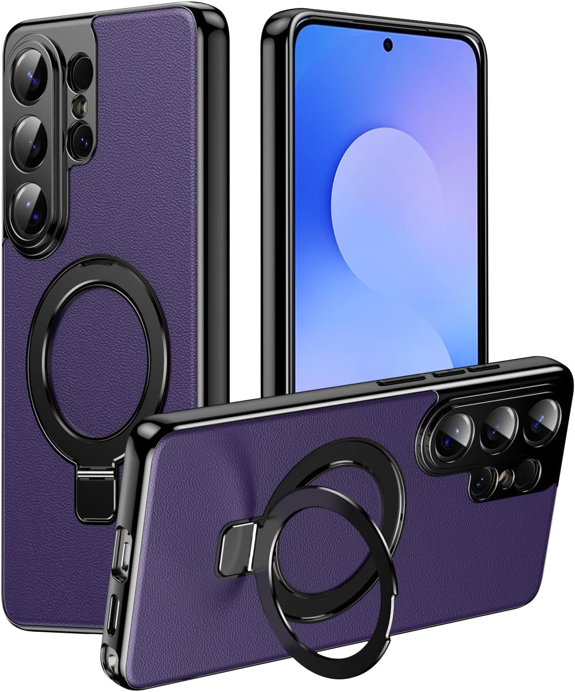 Magnetic Case for Samsung Galaxy S26/S26 Plus/S26 Ultra, Slim Electroplate Leather Stand Cover with All-Inclusive Lens Protection Case(Purple,S26 Ultra)