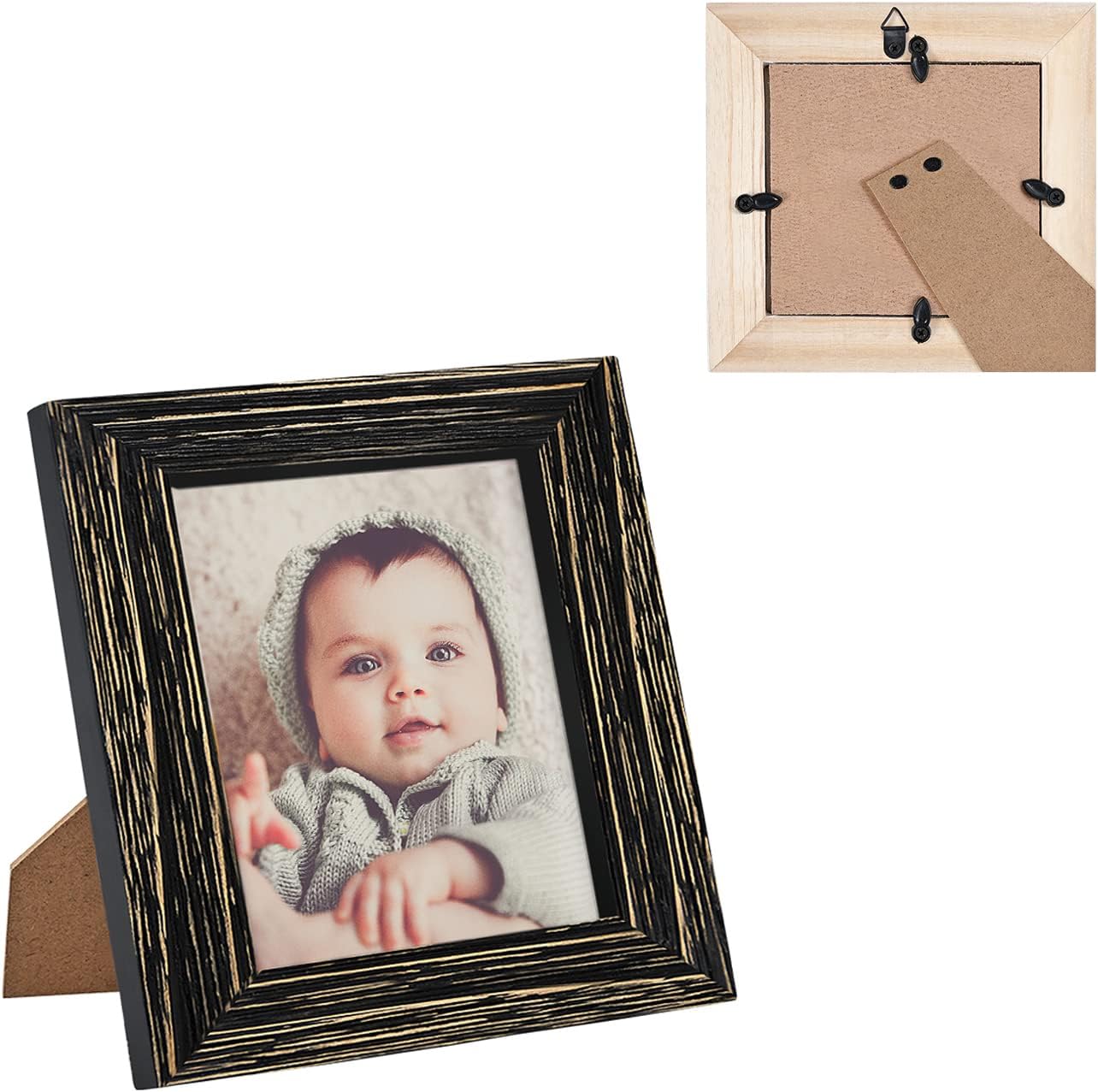 4x4 Picture Frames Square Wood Black Distressed Simple Striped Border