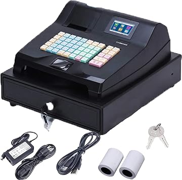 Pos System Cash Register, 8 Digital LED Commercial Cash Register,48 Keys Multifunctional Cash Register POS with Customer-Facing Digital LED Display,Black