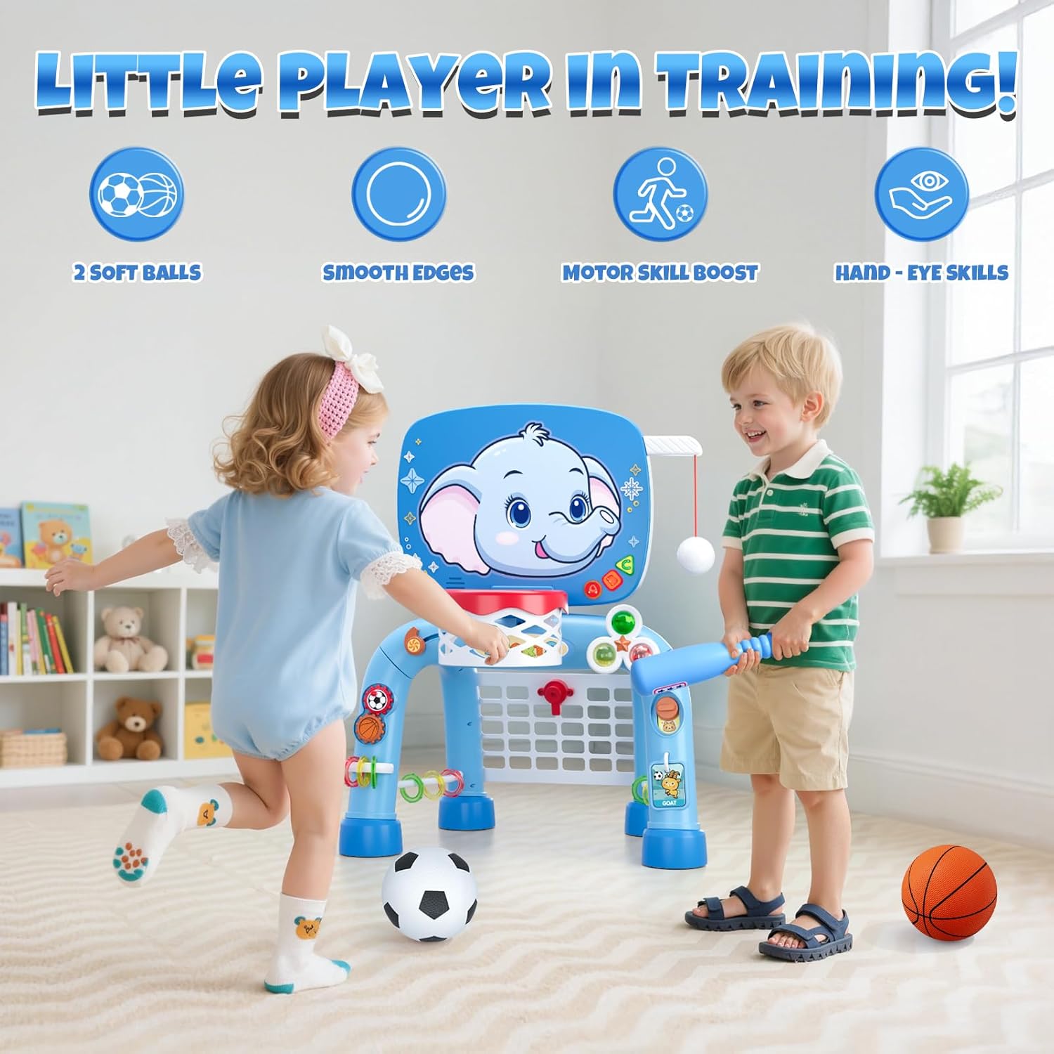 Toddler Basketball Hoop & Soccer Goal Tball Set, Kids Sport Toys with Light & Sound, Musical Activity Center Toys for 1 2 3 Years Old Boys, Christmas Birthday Gifts for Baby 12-18 Months