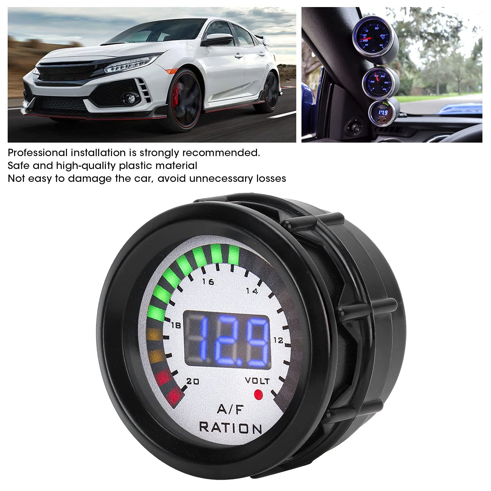 KIMISS Kit Indicatore Rapporto Carburante Aria AFR, Indicatore Rapporto Carburante Aria Auto 52mm LED Blu Digitale per Veicolo a Benzina 12V 4/6/8 Cilindri