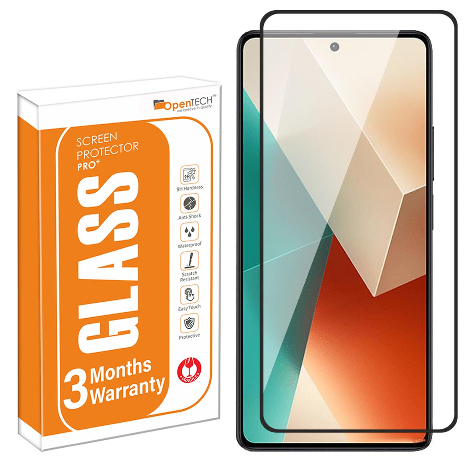 OpenTech® Military-Grade Tempered Glass Screen Protector Compatible for Xiaomi Redmi Note 13 / Redmi Note 13 Pro with Edge to Edge Coverage and Easy Installation kit