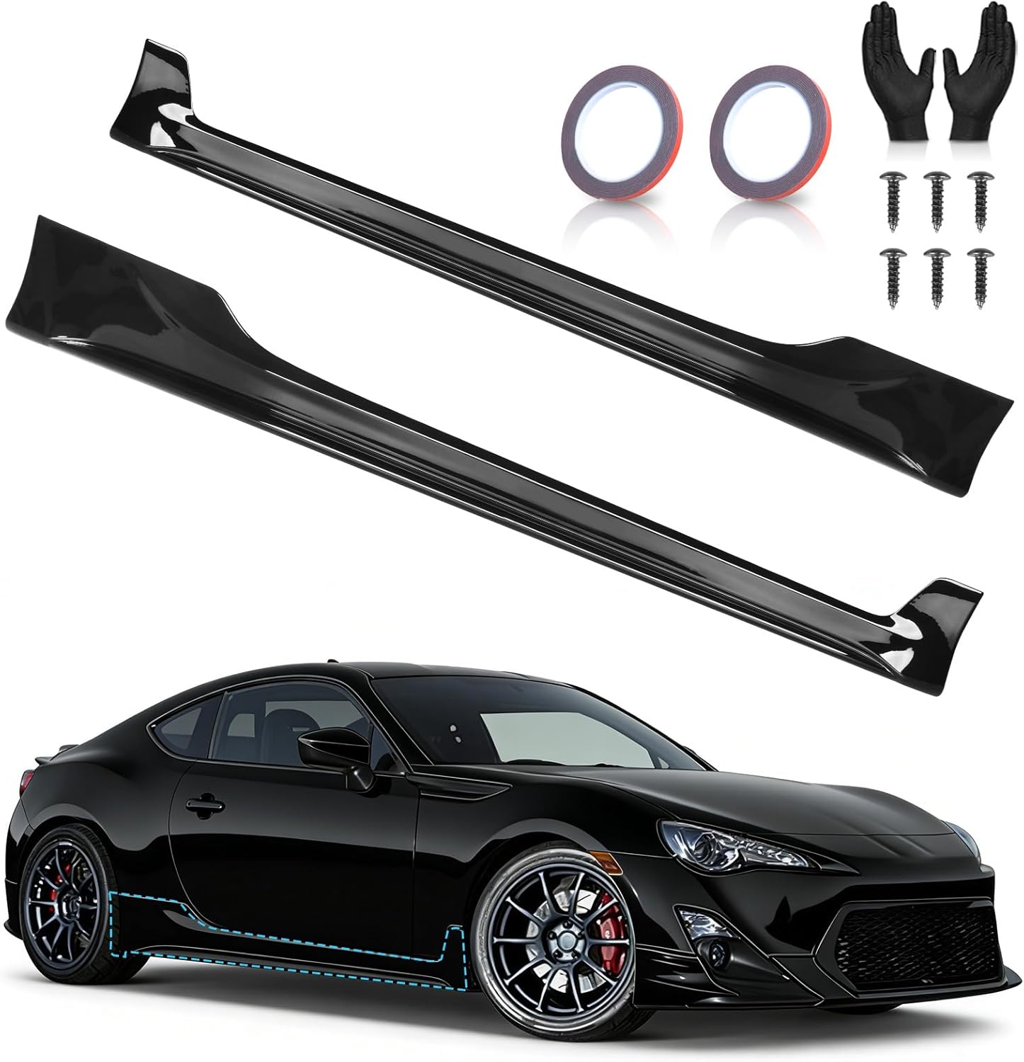 Premium TR Style Side Skirts Add-On Body Kit Compatible with Subaru BRZ (2013-2020), Toyota 86 (2017-2020), Scion FR-S (2013-2016)