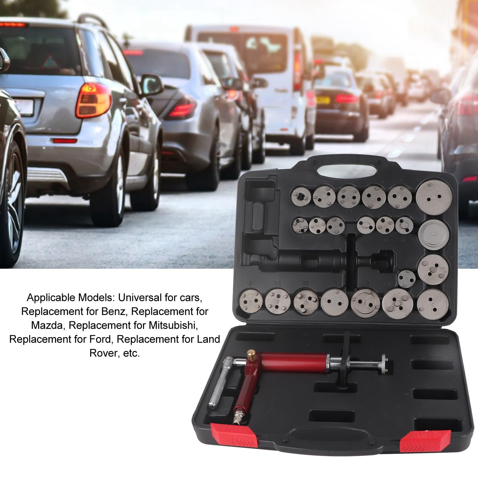 Kit de herramientas de retroceso de pistón de freno de 24 piezas, 45 acero 118 psi, herramienta de rebobinado de compresión de pistón de freno universal, pinza de freno neumática