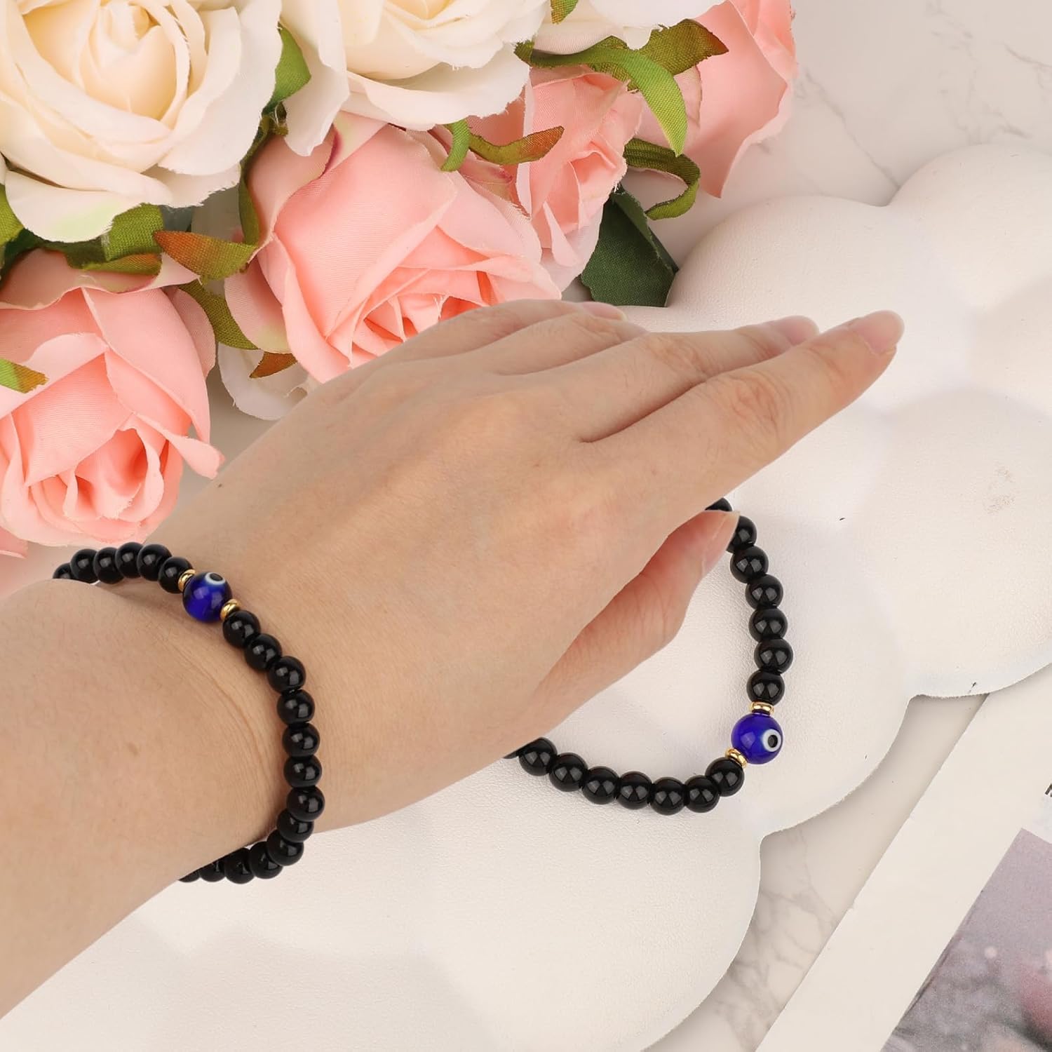 Evil Eye Bracelets, Evil Eye Beads Bracelets Black Glass Colored Glaze Protection Manifestation Jewelry for Good Luck Warding off Negativity for Men Women Memorial Gift - Image 5