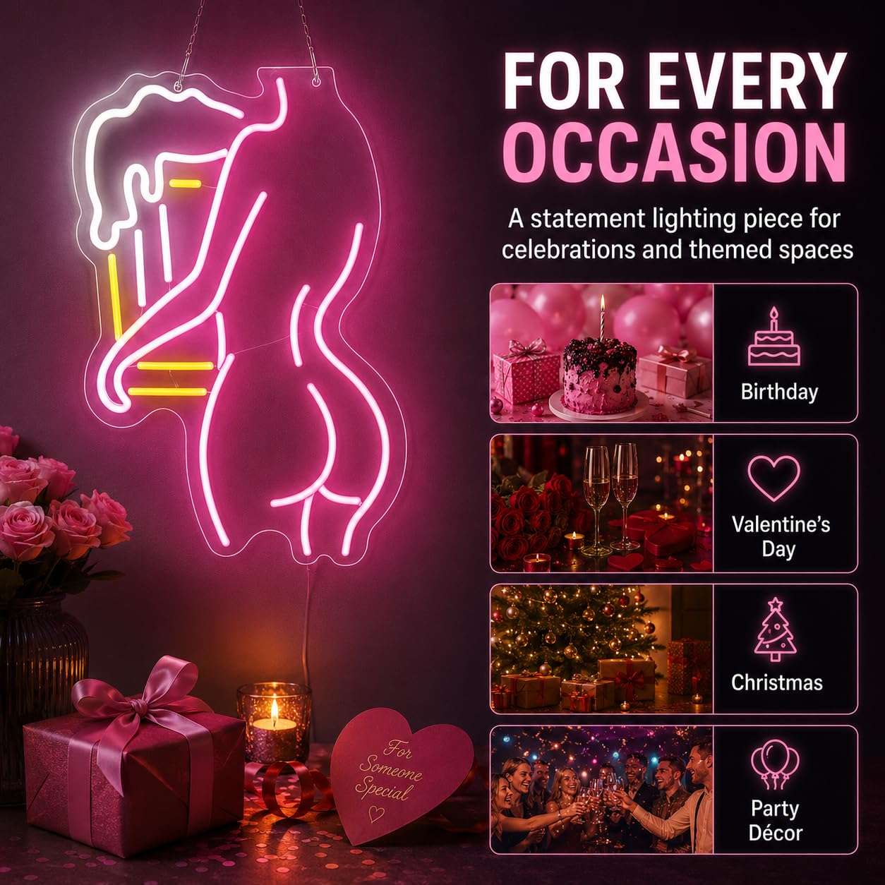 Insegna al neon con scritta "Lady Back", decorazione da parete a LED rosa, per camera da letto, bar, club, grotta degli uomini, soggiorno, decorazione per feste, alimentata tramite USB, 42 x 23 cm
