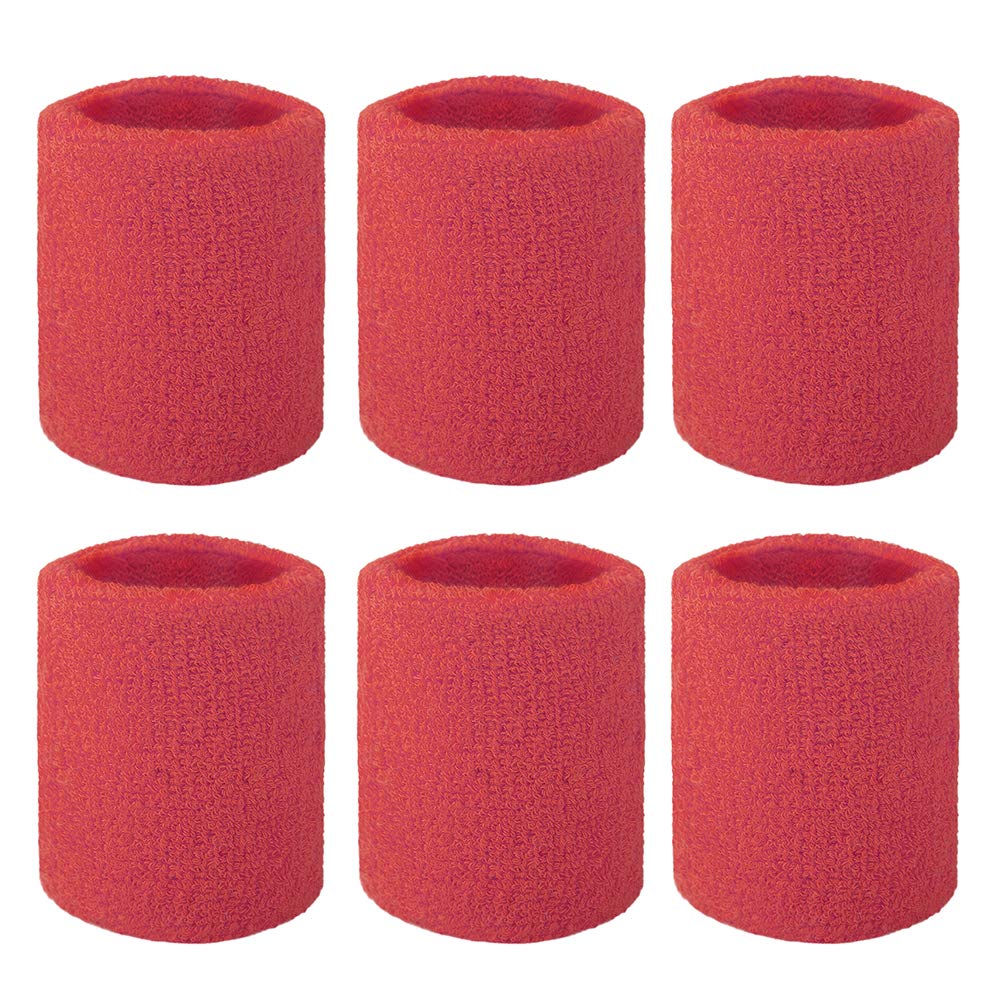 GOGO 6-Piece Wrist Sweatbands Athletic Cotton Terry Cloth Wristband 2 Sizes-Red-3 inch — image 1