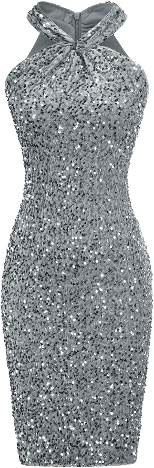 Sequin Dress for Women Sleeveless Sparkly Glitter Halter Dress Bodycon Mini Club Dresses 2025