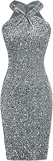 Sequin Dress for Women Sleeveless Sparkly Glitter Halter Dress Bodycon Mini Club Dresses 2025 - Buy now
