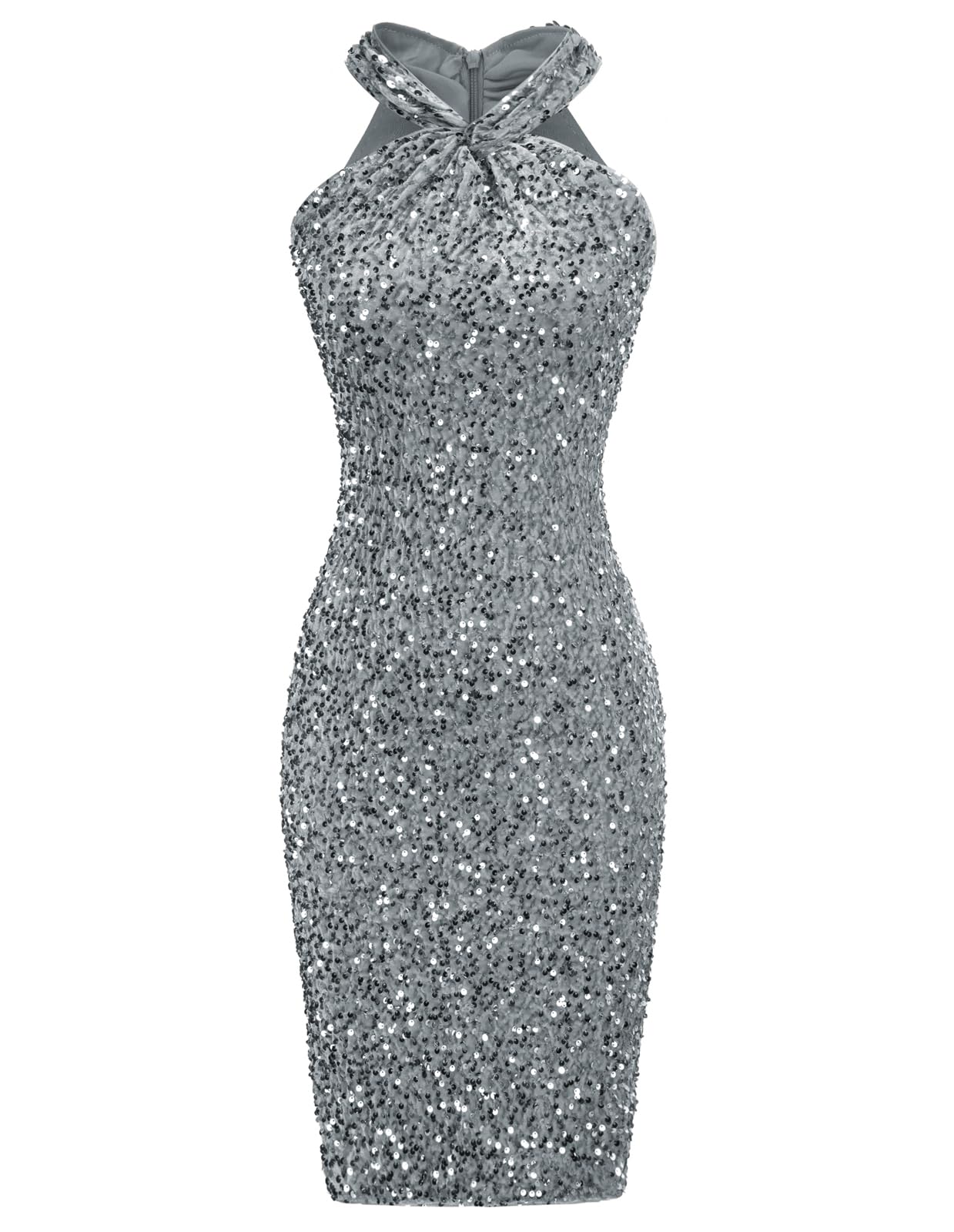 GRACE KARIN Sequin Dress for Women Sleeveless Sparkly Glitter Halter Dress Bodycon Mini Club Dresses 2025