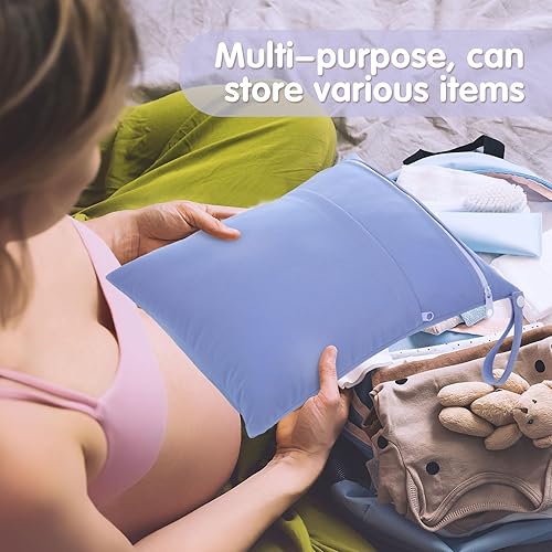 Miniatura 6 de SATINIOR Paquete de 4 bolsas húmedas y secas para pañales de tela para bebé, lavables, bolsas de viaje reutilizables con dos bolsillos con