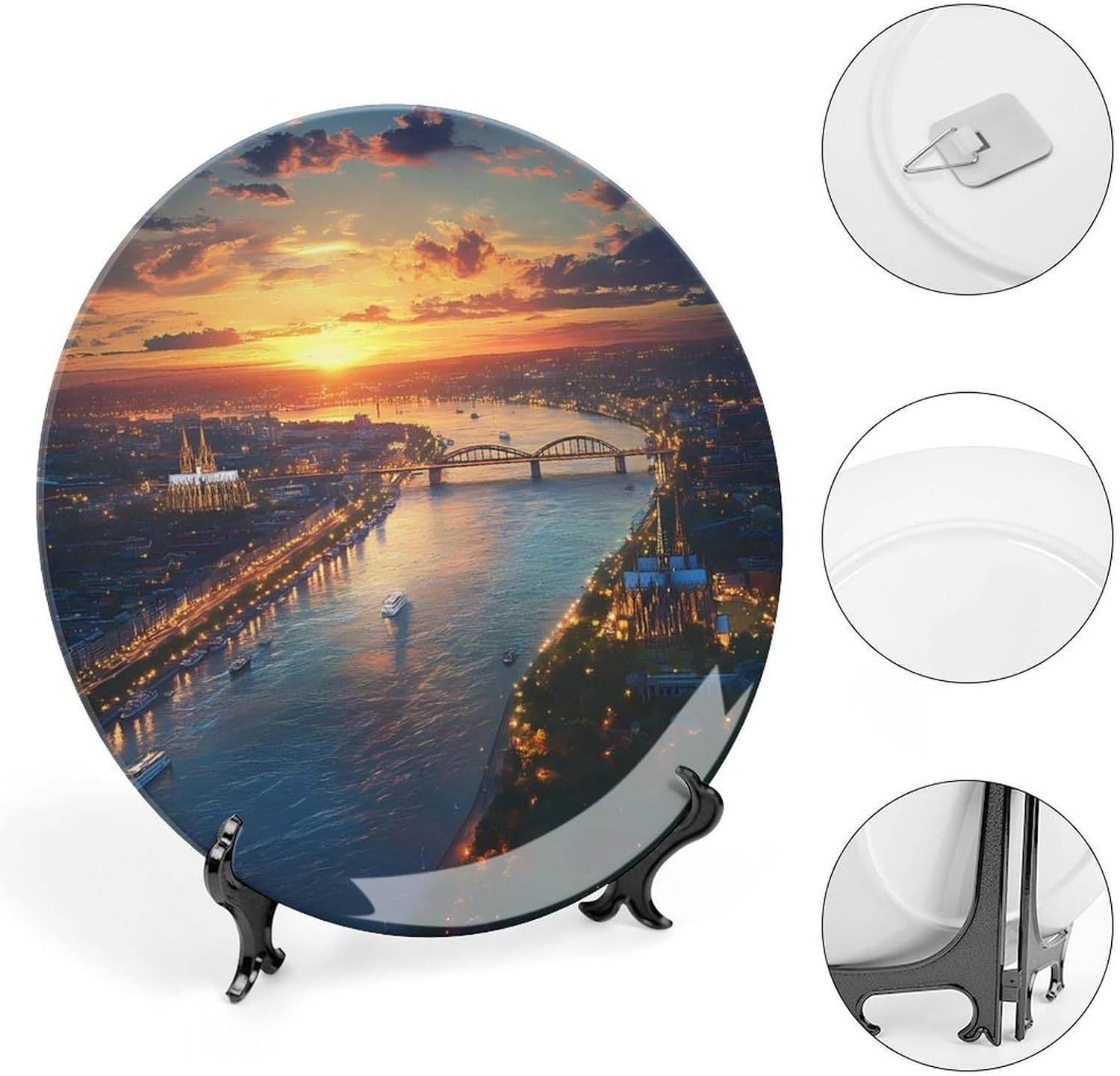 German Cologne City Bone China Decorative Plate with Stand Home Dessert Plates Gift for Men Women 8inch