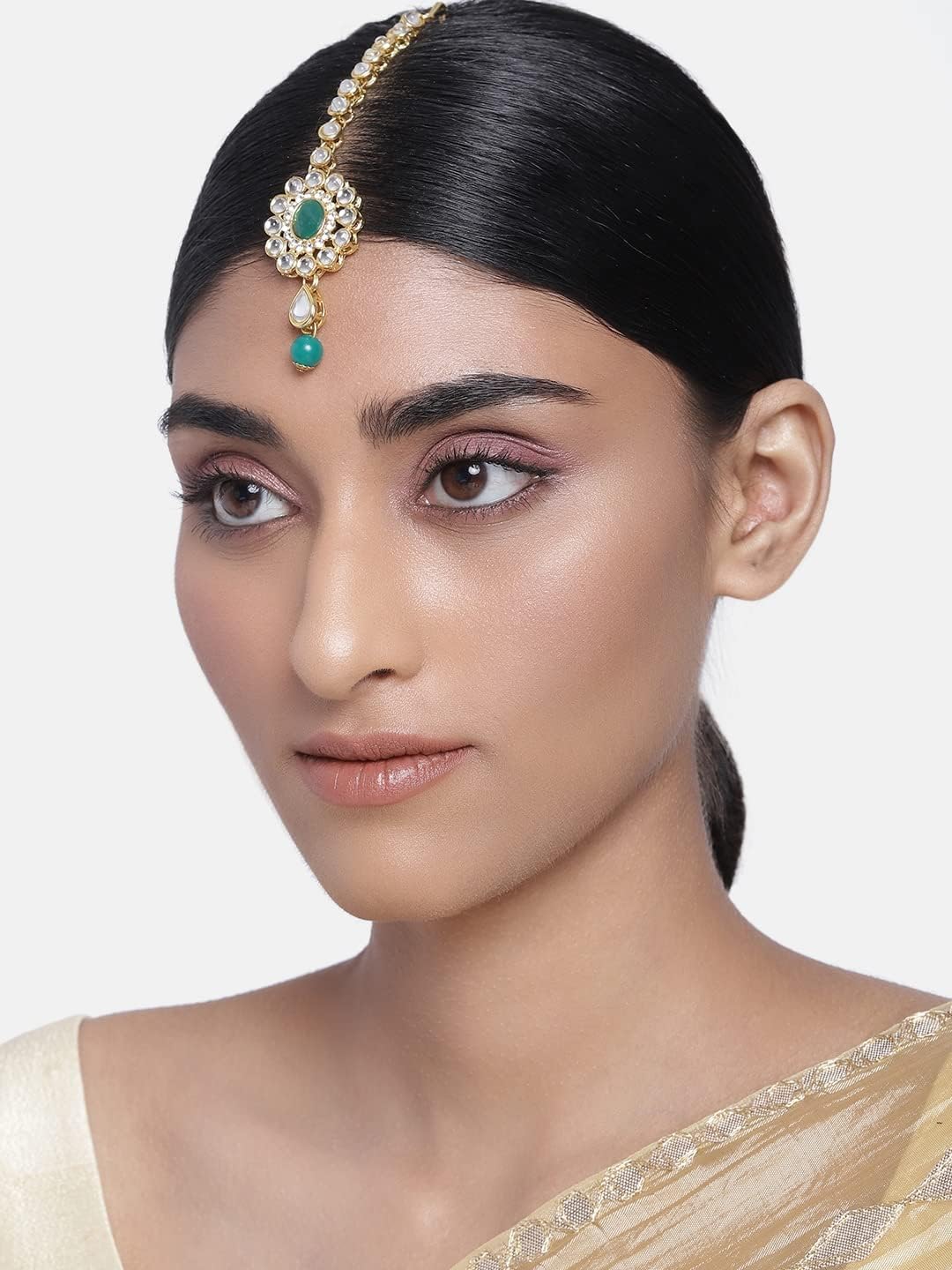 I Jewels Gold Plated Indian Wedding Bollywood Kundan & Stone Studded Maang Tikka for Women