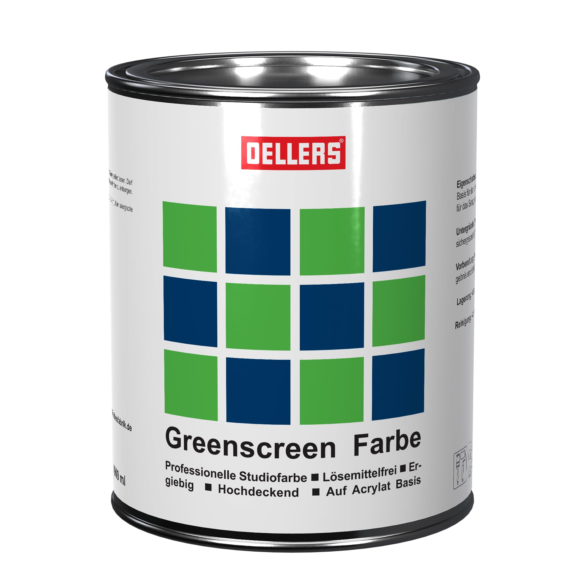 OELLERS Creative Greenscreen, colore verde Chroma, 1 litro, per studio e pareti, per riprese in studio, produzioni video e sessioni fotografiche