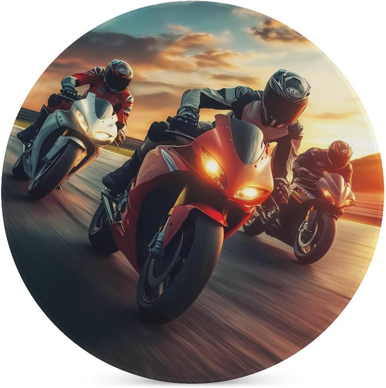 Motorbike Motorcycle Racing Coasters for Drink Round Ceramic Coaster with Cork Base Home Decorative 4PCS