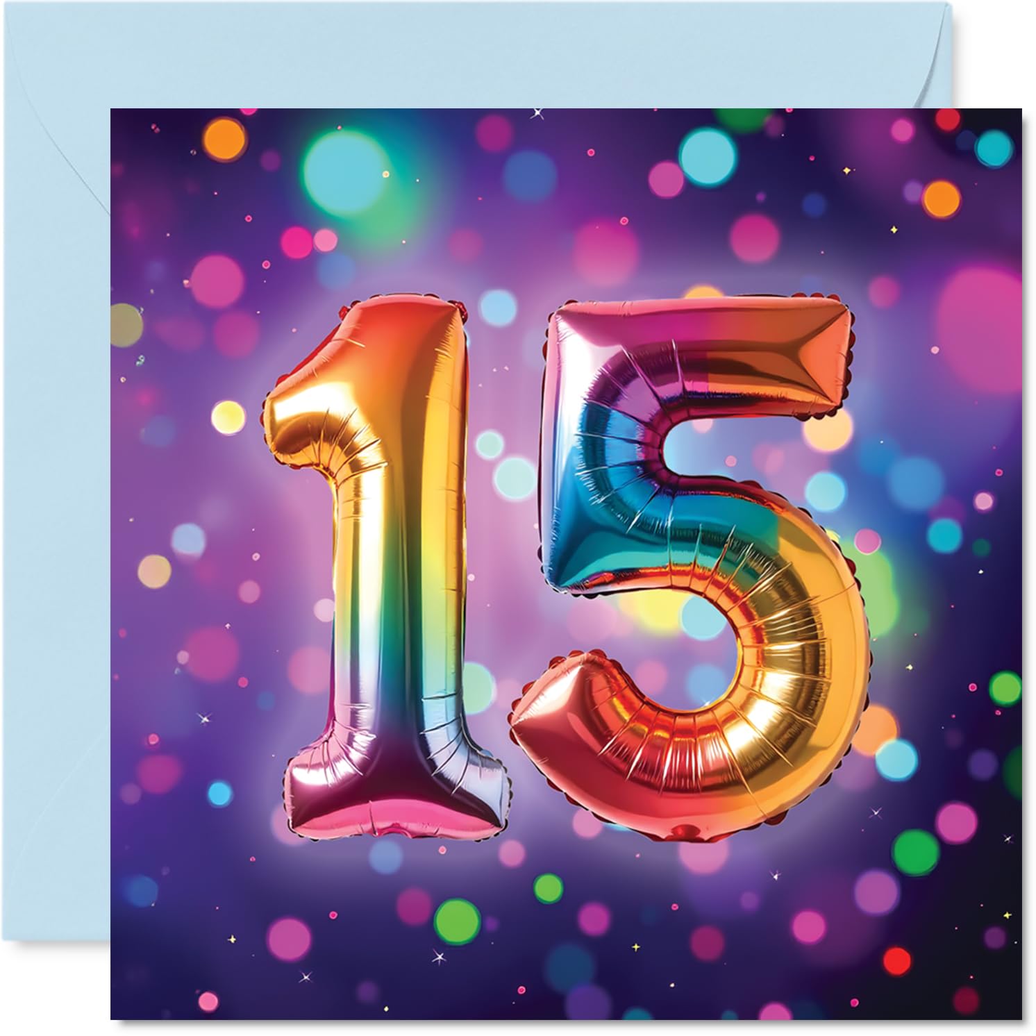 15th Birthday Cards for Girls Boys - Rainbow Foil Balloon - Happy Birthday Card for 15 Year Old Girl Boy Son Granddaughter Cousin Nephew, 145mm Bday Greeting Cards