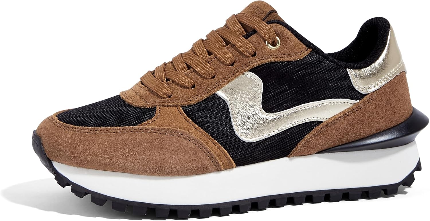 LUCKY STEP Women's Platform Fashion Sneakers Tennis Retro Walking Casual Trainers Stylish Durable Deluxe Skate Running Shoes