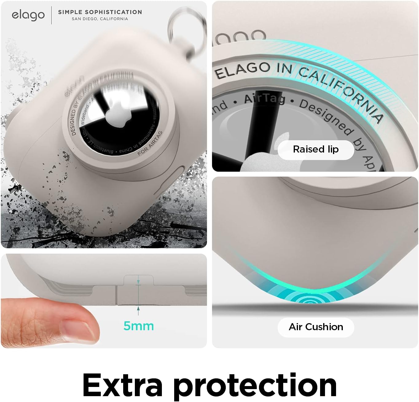 elago Compatible with AirPods Pro Case, Compatible with AirTags Case - Cute Protective Silicone Case with Keychain, Classic Camera Design, Shockproof Design - Tracking Device Not Include [Stone]