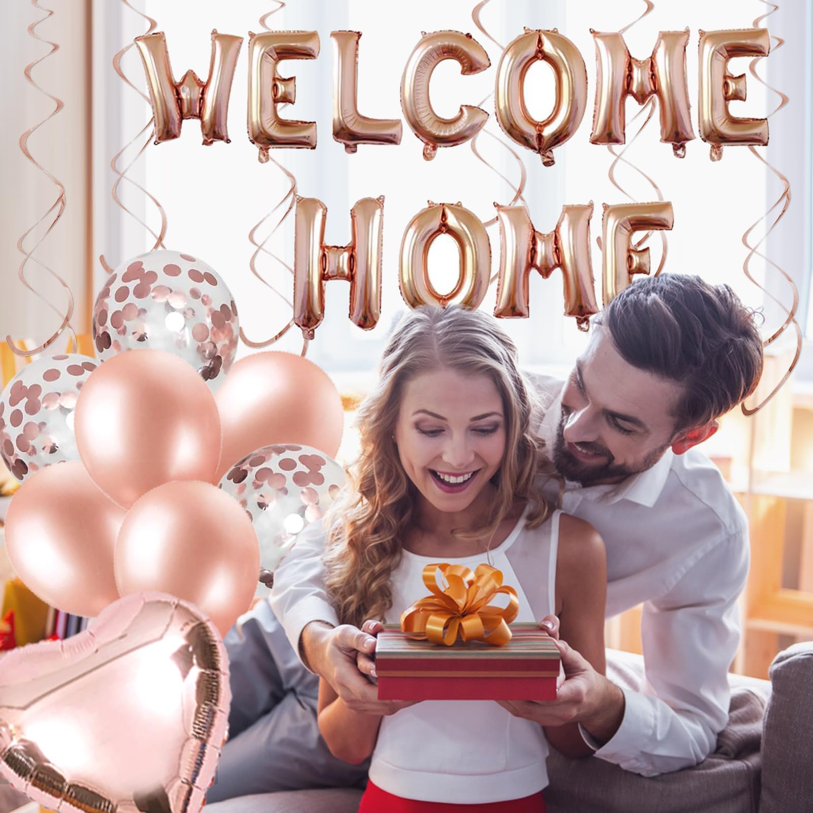 Welcome Home Banner Mit Herzballons - Partydekoration Für Familie, Baby Shower, Schwarz/rot
