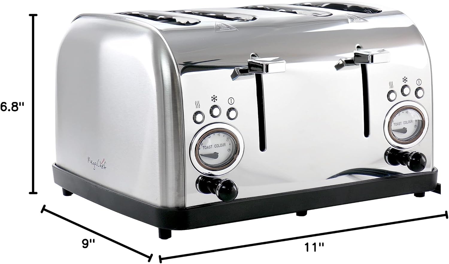 MegaChef 4 Slice Wide Slot Toaster with Variable Browning in Silver