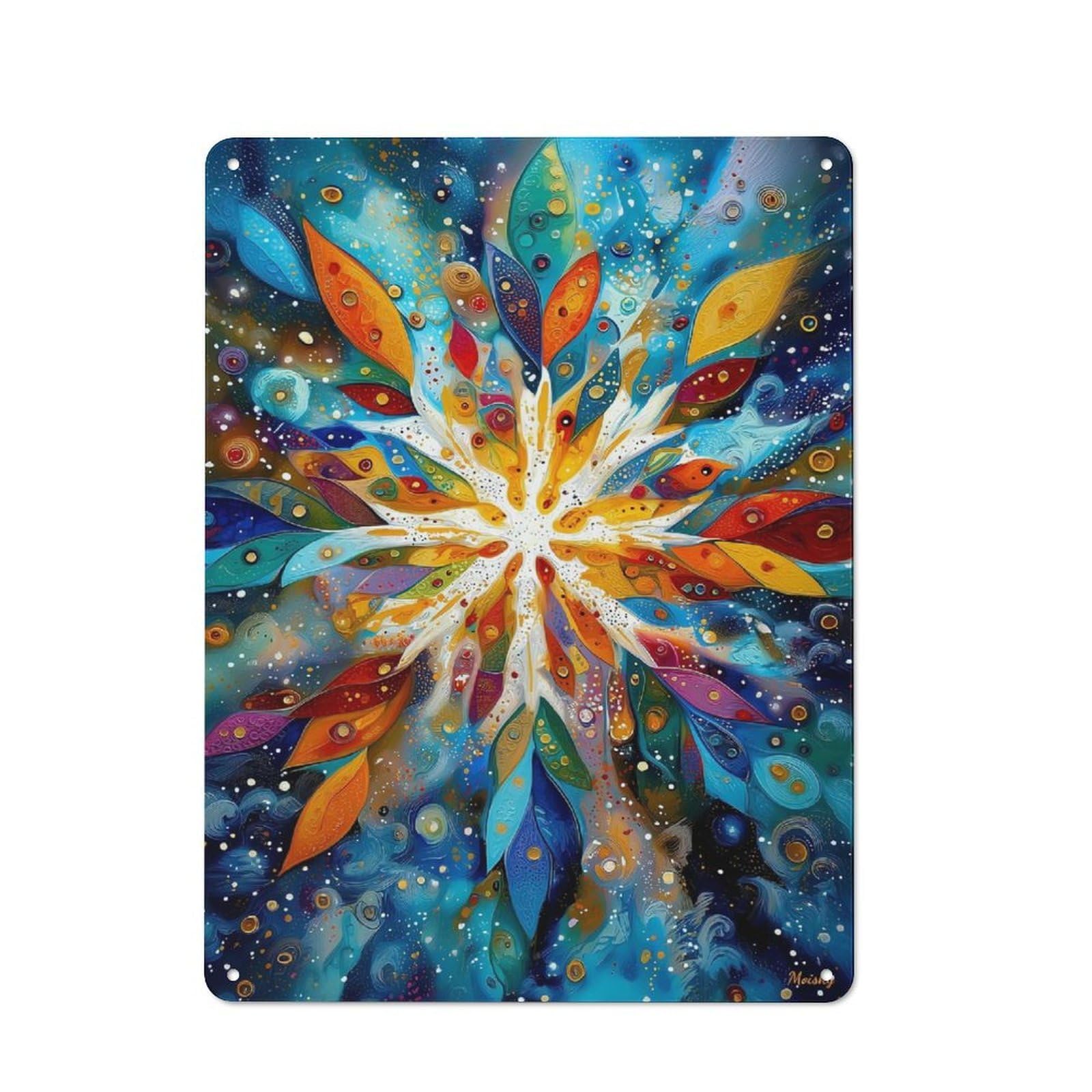 Junmoney Celestial Snowflake – Abstract Winter Geometr Workshop Style Y In Gold & Blue Tin Sign 40X30cm, Industrial Wall Art For Garage, Hobby Room, Office Or Man Cave