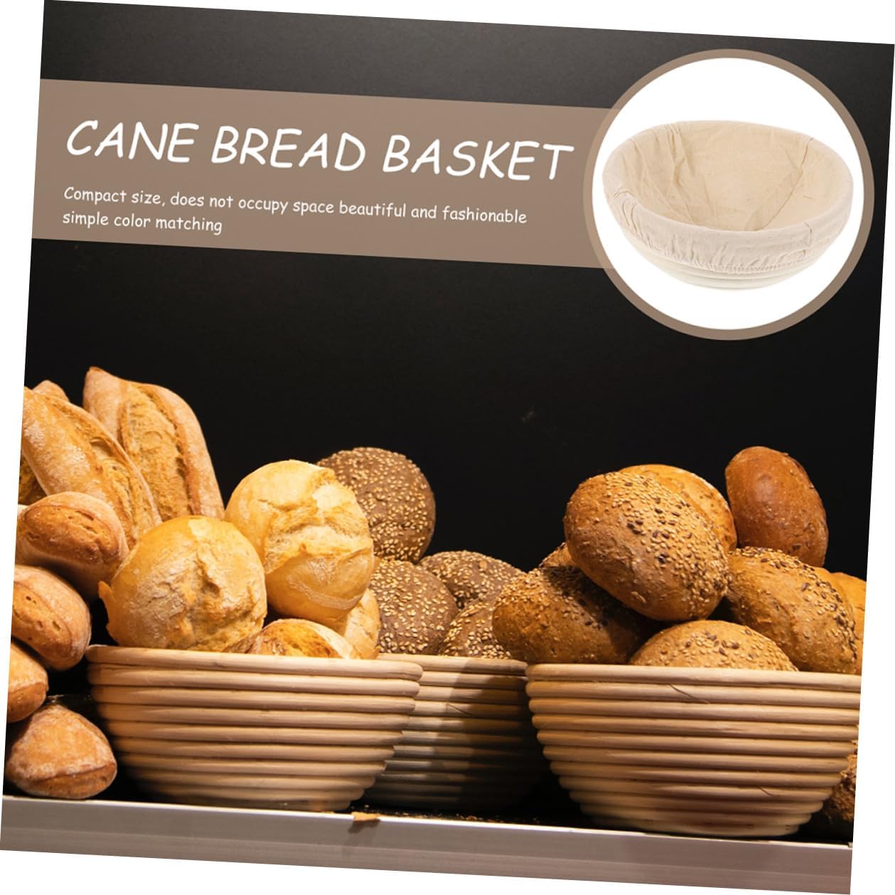 Mikikit Bread Proofing Basket with Removable Cloth Liner, Handmade Rattan Dough Proofing Basket 23x9cm for Home Baking and Sourdough Bread Making