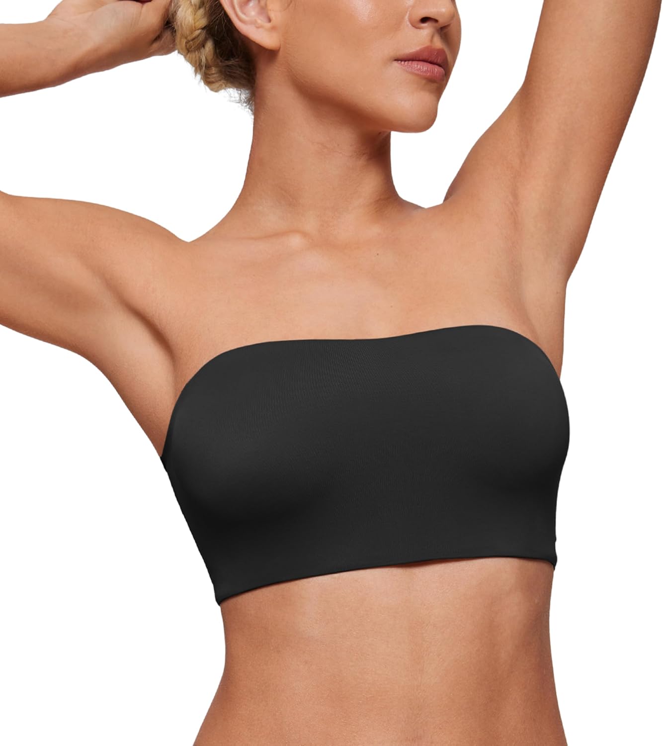 CRZ YOGA Softhold Double Lined Strapless Bralette - Stretchy Smooth Womens Tube Tops Bandeau Wireless T-Shirt Everyday Bra