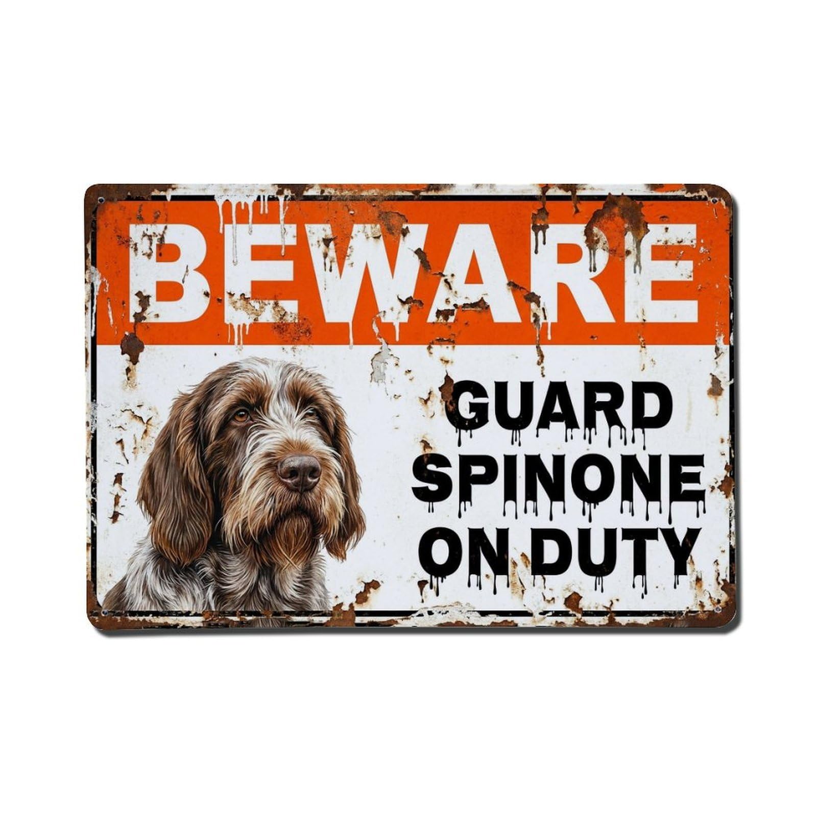 Vintage Funny Spinone Guard Beware of Dog Grounds Metal Tin Sign
