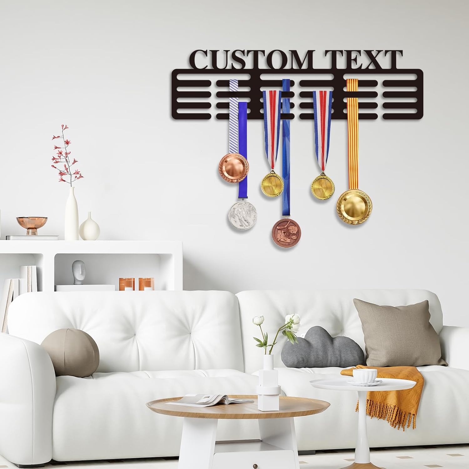 Dyoart Personalized Medal Hanger Display with Name - Custom Pattern Medal Sports Race Soccer Plaques Holder for Wall Mount Hold Up 60 Medals Awards Hanger Rack for Athletes and Youth