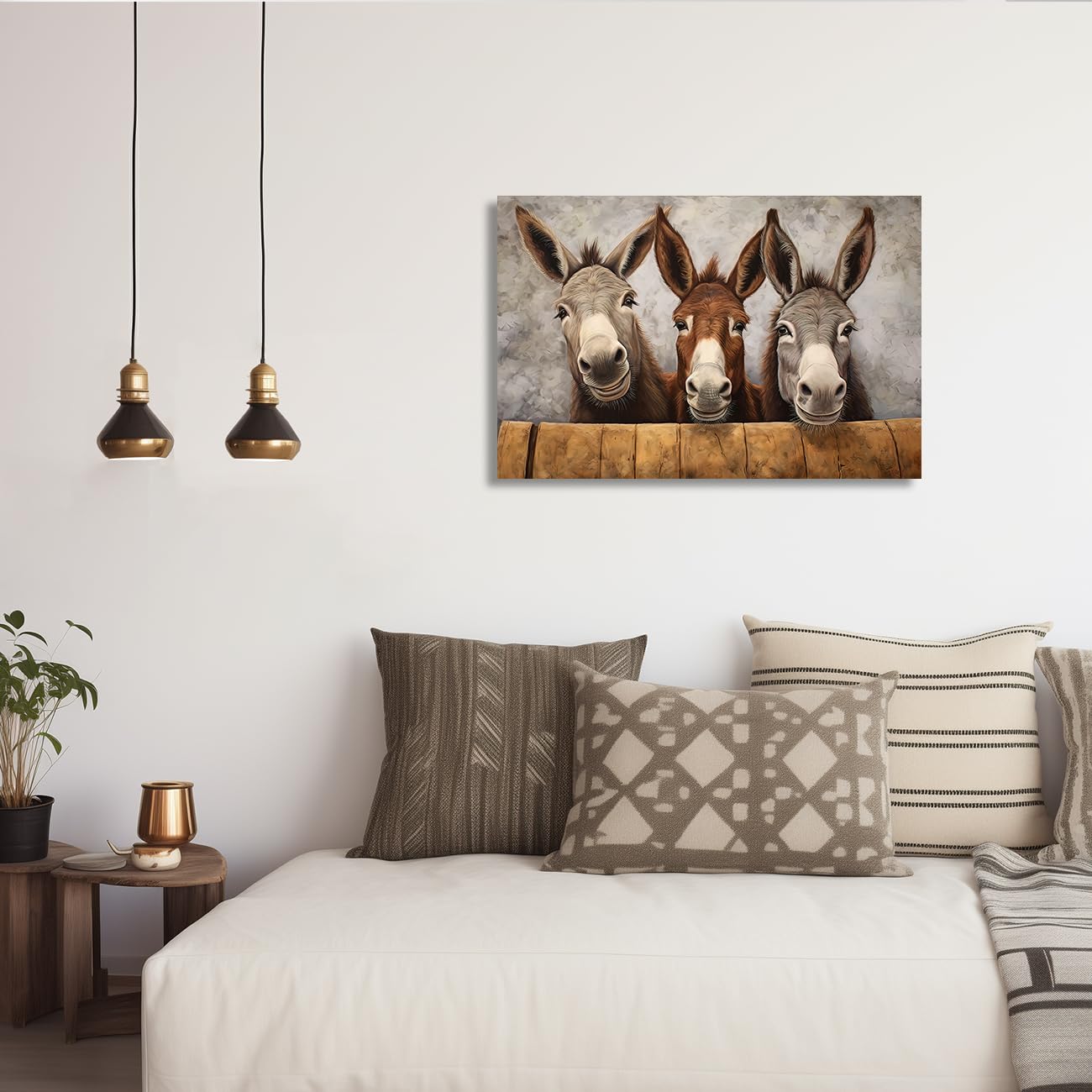 ZQQART Farmhouse Donkey Canvas Wall Art Funny Three Donkey Picture Prints Rustic Animal Painting Farm Kitchen Decor Framed Artwork (Funny Donkey,30L x 45W cm) - Image 2