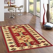 Rubber Backed 5' x 6'7" Red Turkish Kilim Design Area Non-Slip Rug - Rana Collection Kitchen Dining Living Hallway Bathroom Pet Entry Rugs RAN2100-57