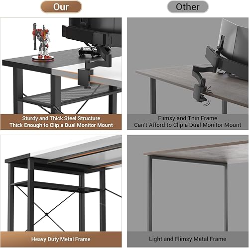 Miniatura 7 de Armocity - Escritorio para computadora con luces LED, escritorio de 55 pulgadas con toma de corriente y USB, escritorio grande reversible con