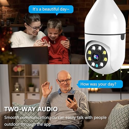 Miniatura 5 de Homisogi Cámara de bombilla, cámara panorámica de 360 grados 2MP, cámara inalámbrica para exterioresinteriores, con seguimiento humano automático,