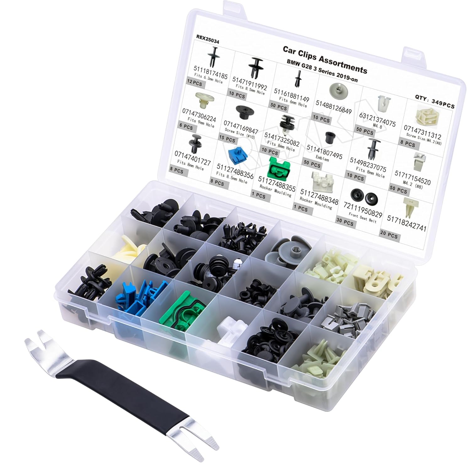 Rexka 390pcs Car Retainer Clips Fasteners Assortment-18 Most Popular Sizes Auto Push Pin Rivets for BMW X1 2019-2022