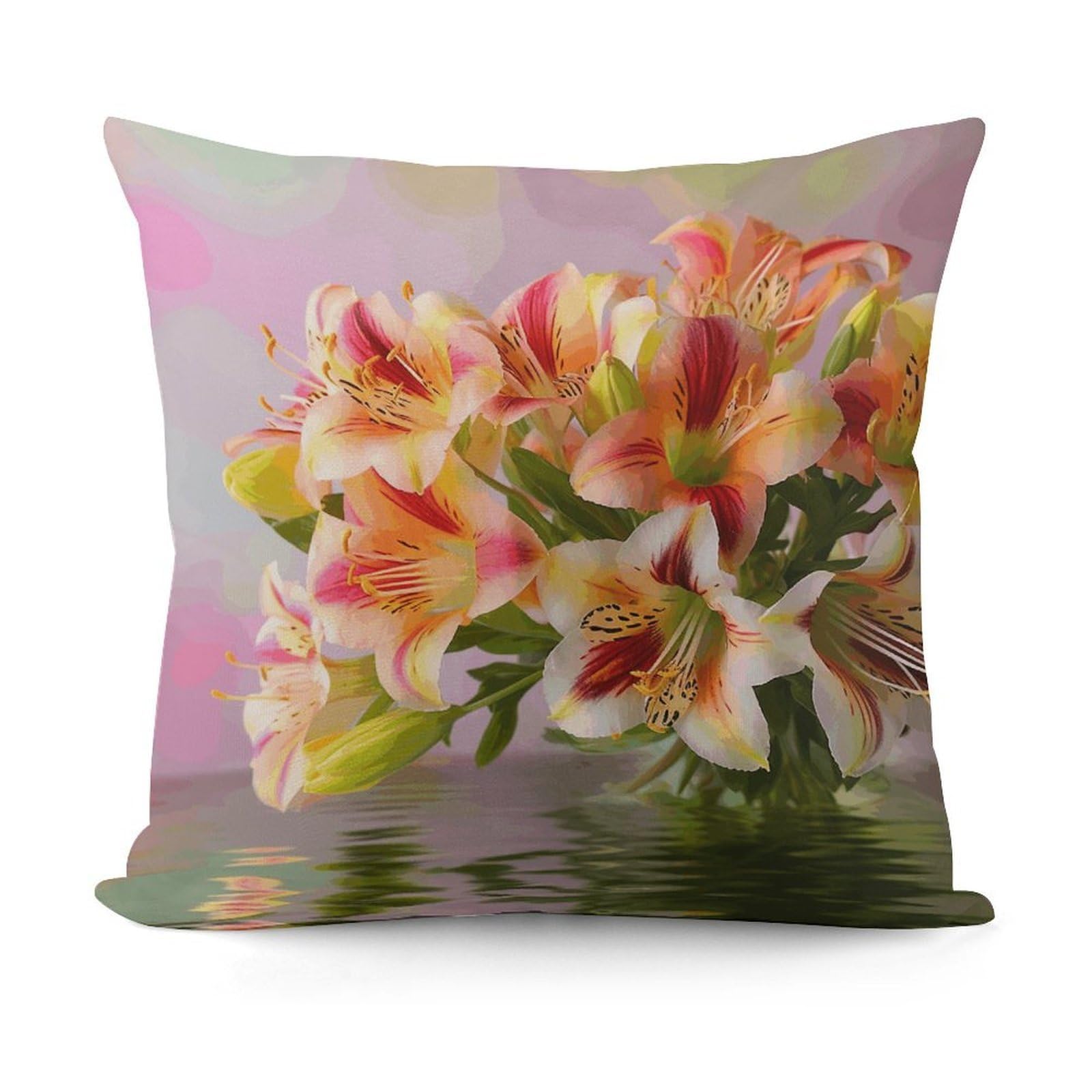 VstaDank Alstroemeria Throw Pillow Covers 18x18 Inch Soft Couch Home Decor Cushion Cover Comfortable Plush Square Cushion Case Farmhouse Decorative Pillowcase for Living Couch