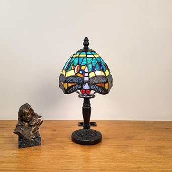 Fine Art Lighting Tiffany Style Mini Table Lamp Dragonfly Design, Handcrafted Stained Glass (6 D x 12.5 H)