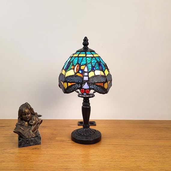 Fine Art Lighting Tiffany Style Mini Table Lamp Dragonfly Design, Handcrafted Stained Glass (6 D x 12.5 H)