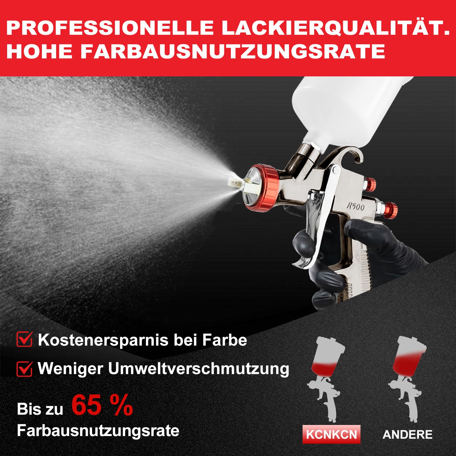 R500 LVLP Luftspritzpistole Spritzpistole Lackierpistole Druckluft 10 Einwegbecher 650 ml Düsen 1,3/1,5/1,7/2,0 mm Autolackierung