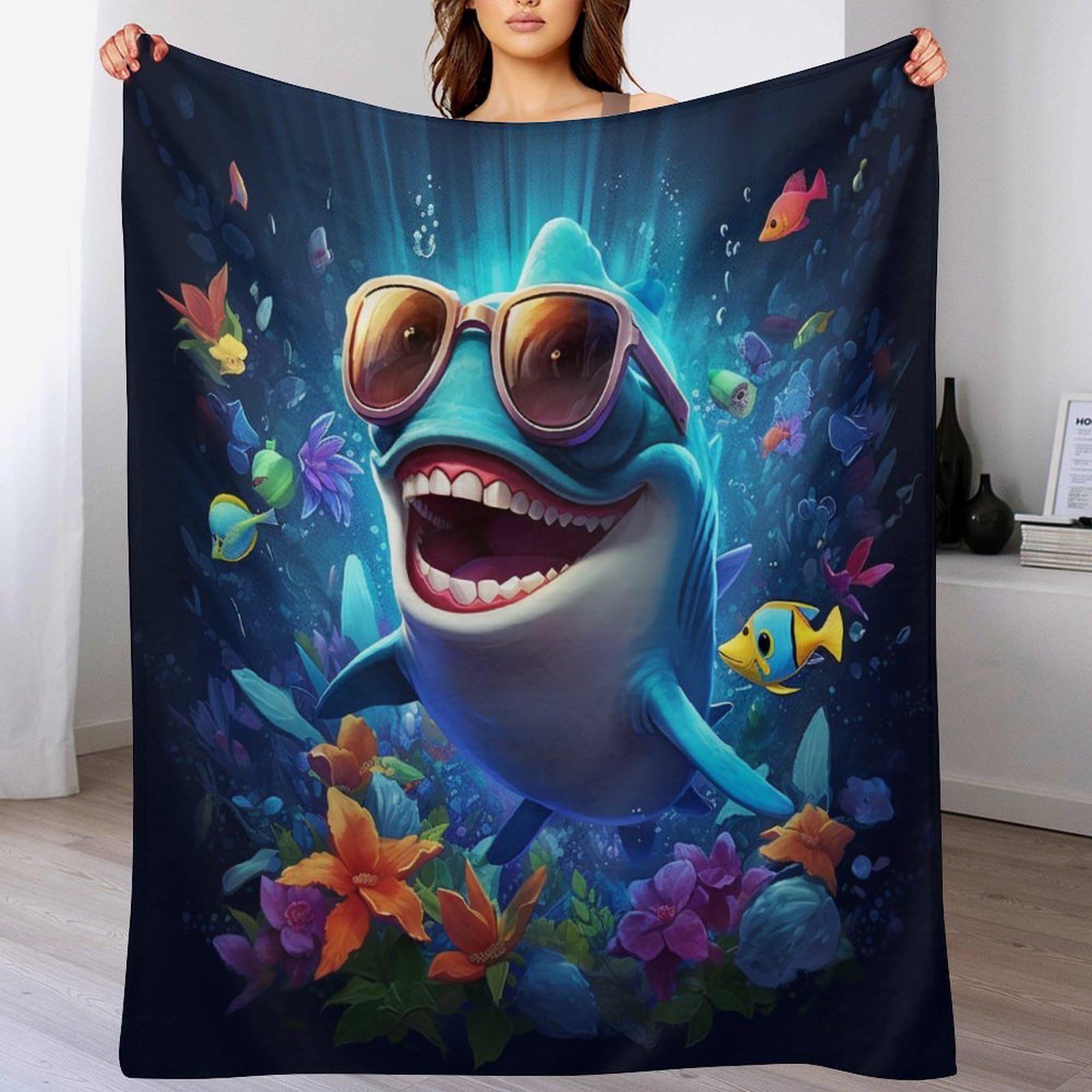 Couverture polaire requin contre le froid, plaid chaud facile à manipuler